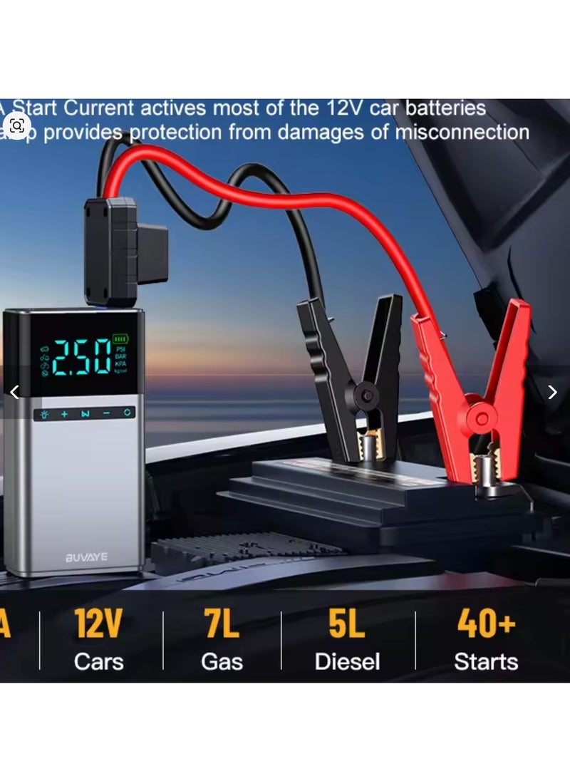 Generic 1500A Car Jump Starter 150PSI Air Compressor 12000mAh Power Bank Portable Battery Booster Tire Inflator LED Light EVA Bag  - Image 2