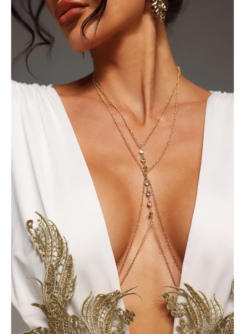 Bella Barnett Print Double Decker Diamond Body Chain
