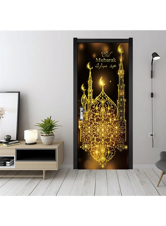 NIBEMINENT Happy Eid Mubarak Muslim Door Stickers Waterproof Wallpaper (MMT001) multicolour 38.5*200cm 