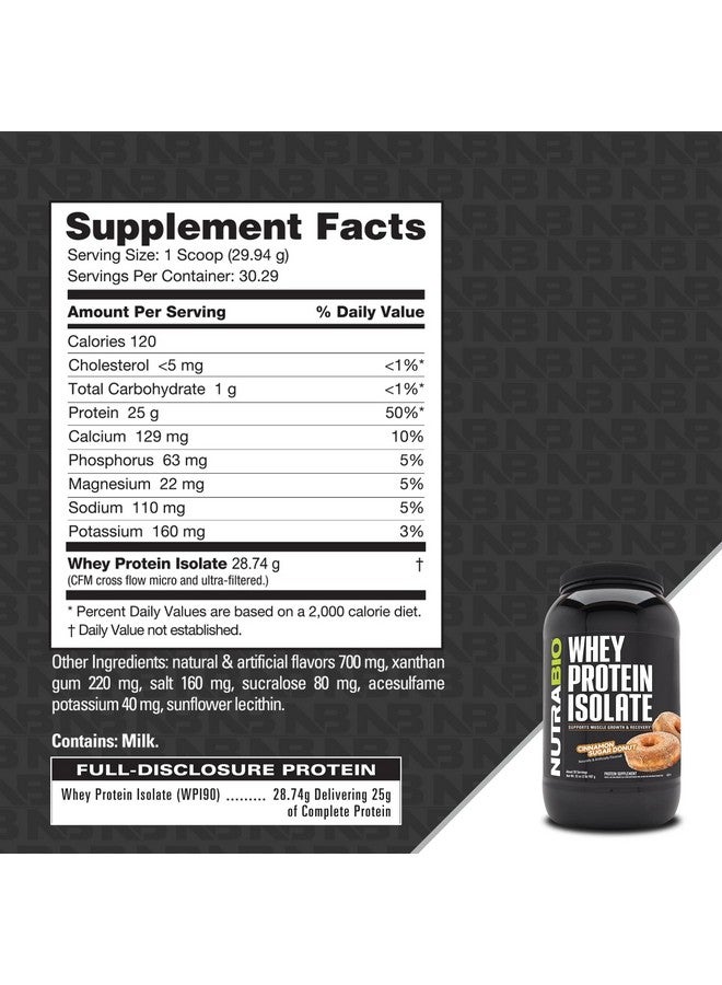 NutraBio 100% Whey Protein Isolate Protein Powder, 25g Protein with Complete Amino Acid Profile, Soy and Gluten Free, Low Carb and Low Calorie Whey Protein Powder, Cinnamon Sugar Donut, 2 Lbs. - Image 3