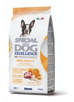 Monge Special Dog Excellence by Monge | Mini Adult Dog Dry Food with Turkey, Linseed and Citrus Fruits | Super Premium Complementary Dry Dog Food - 1.5Kg 
