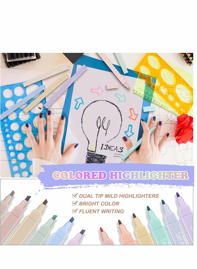 12-Color Double-Ended Highlighters with Chisel Tips - Soft Felt Tips, Quick-Dry, Easy to Hold Pastel Markers for Art and Study - Image 2