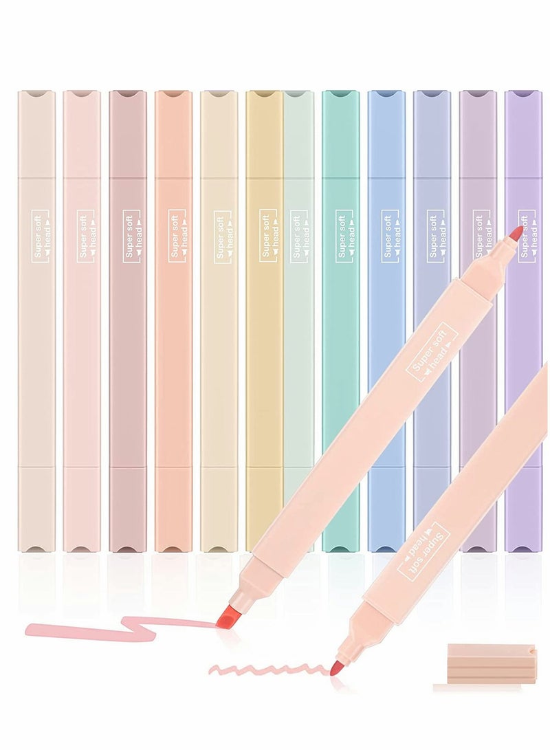 12-Color Double-Ended Highlighters with Chisel Tips - Soft Felt Tips, Quick-Dry, Easy to Hold Pastel Markers for Art and Study - Image 1