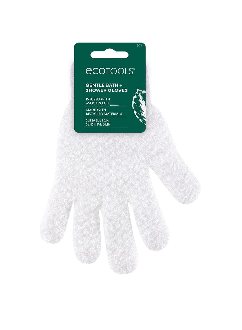 Ecotools EcoTools Gentle Bath + Shower Gloves, Exfoliating Gloves Remove Dead Skin & Cleanse The Whole Body, Bath Gloves Infused with Avocado Oil to Scrub & Hydrate, Cruelty Free, 1 Pair (2 Gloves) - Image 2
