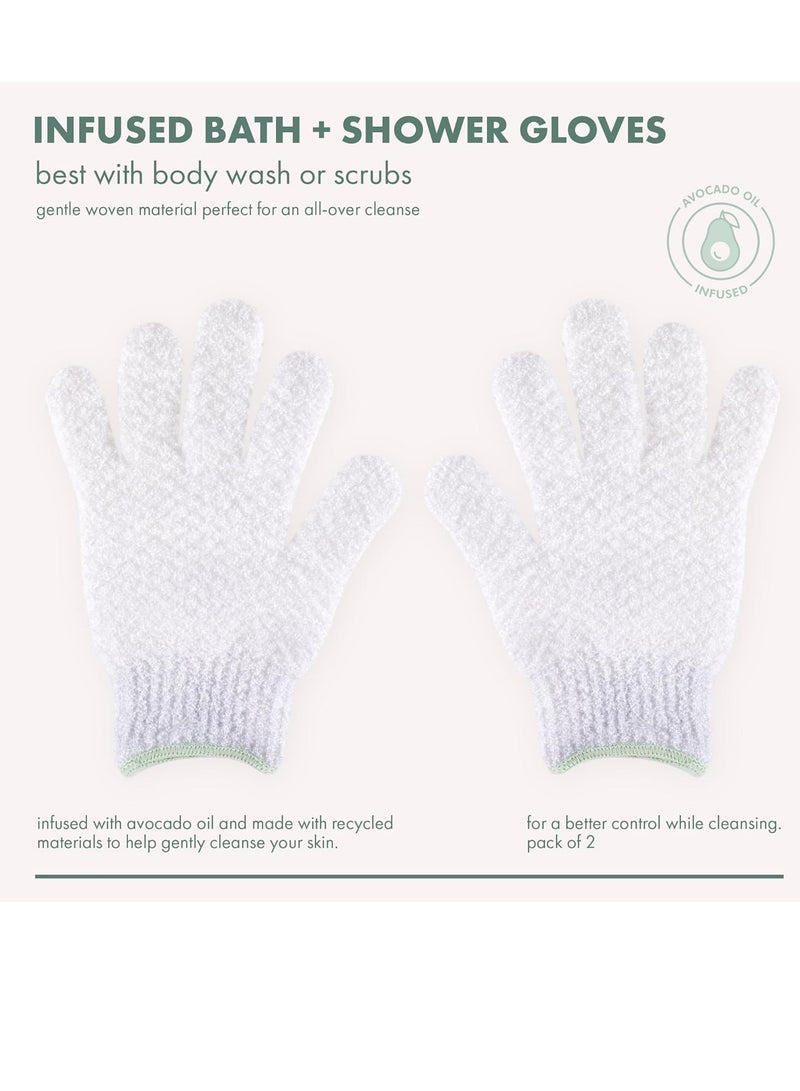 Ecotools EcoTools Gentle Bath + Shower Gloves, Exfoliating Gloves Remove Dead Skin & Cleanse The Whole Body, Bath Gloves Infused with Avocado Oil to Scrub & Hydrate, Cruelty Free, 1 Pair (2 Gloves) - Image 4