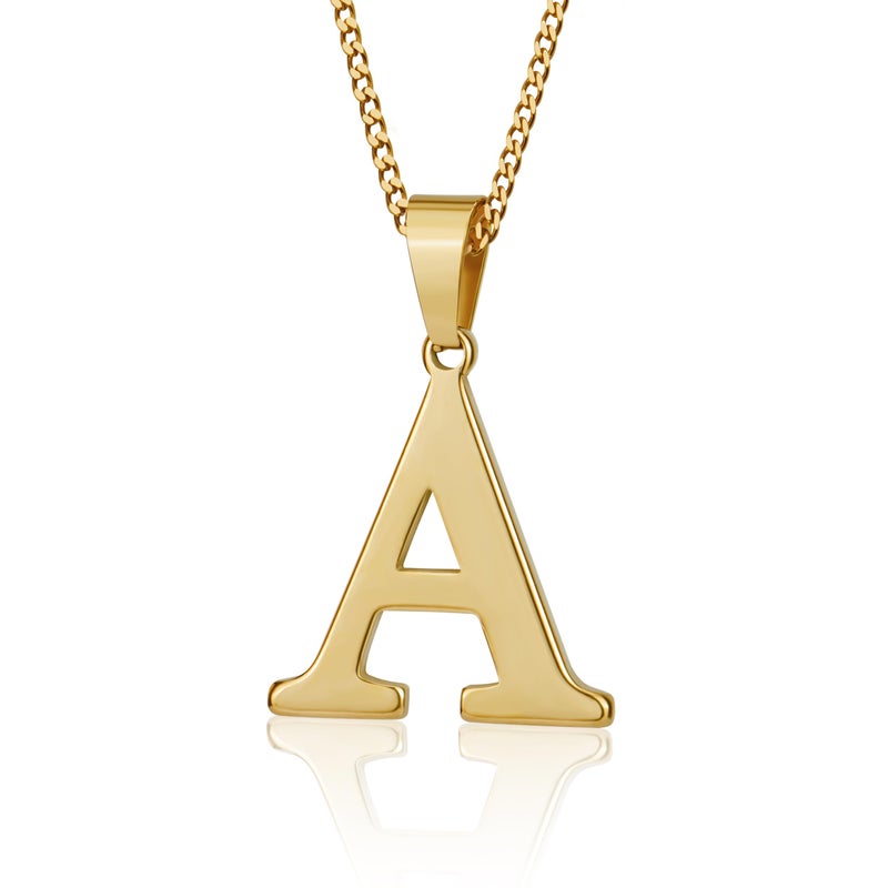 Suweibuke Initial Necklace for Men Women Boys Girls, 18K Gold Plated 26 Letters Pendant Necklace, Personalized Jewelry Gifts (Gold-A) - Image 1