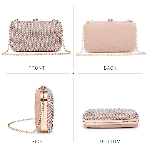 Dasein Womens Rhinestone Clutch Purse Sparkling Evening Bag with Crystal Clasp for Formal Prom Party Wedding (Pink) - Image 3