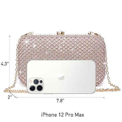 Dasein Womens Rhinestone Clutch Purse Sparkling Evening Bag with Crystal Clasp for Formal Prom Party Wedding (Pink) - Image 4