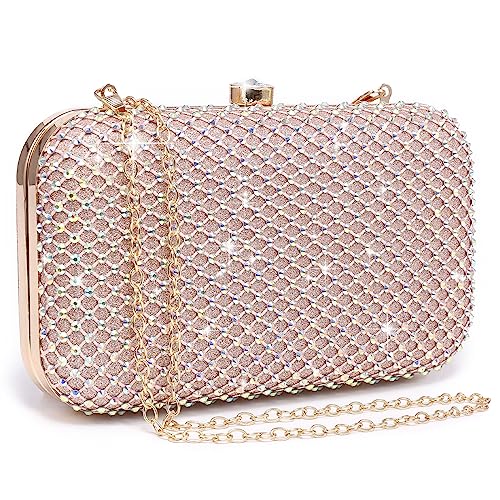 Dasein Womens Rhinestone Clutch Purse Sparkling Evening Bag with Crystal Clasp for Formal Prom Party Wedding (Pink) - Image 1