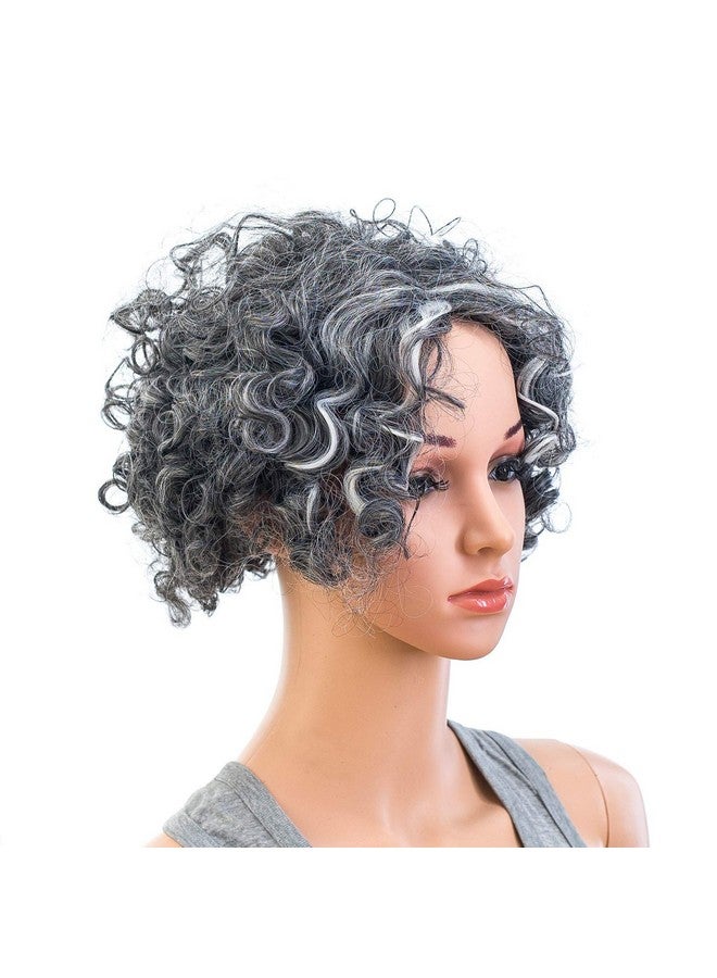 SWACC 12Inch Old Lady Cosplay Granny Wig Short Grandmother Curly Wigs For Women And Kids With Wig Cap (Silver Gray) - Image 1