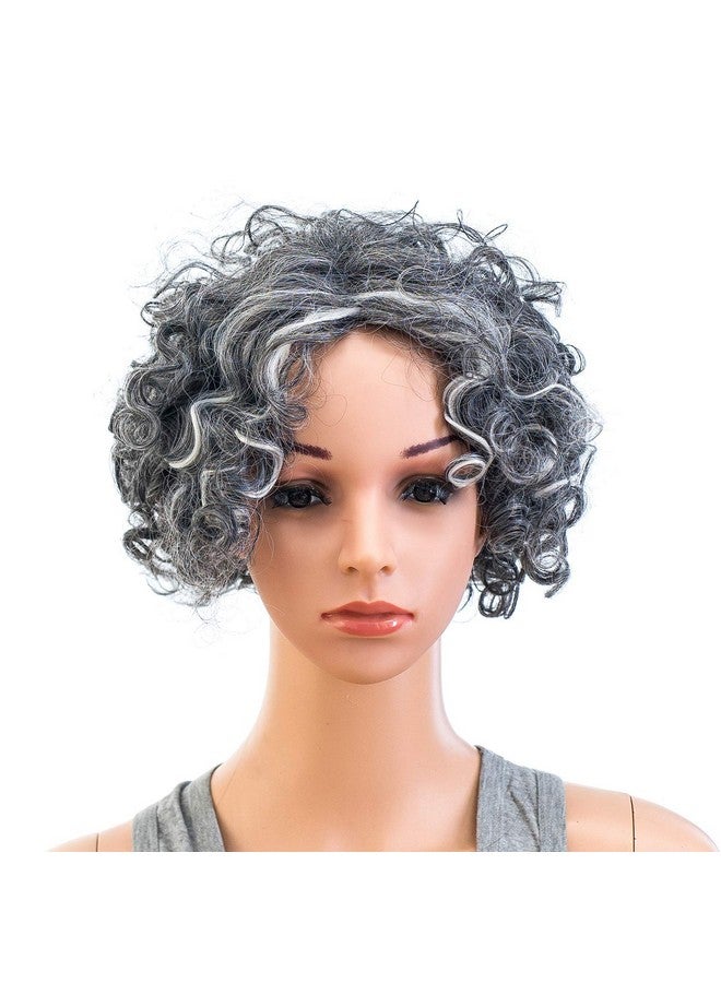 SWACC 12Inch Old Lady Cosplay Granny Wig Short Grandmother Curly Wigs For Women And Kids With Wig Cap (Silver Gray) - Image 3