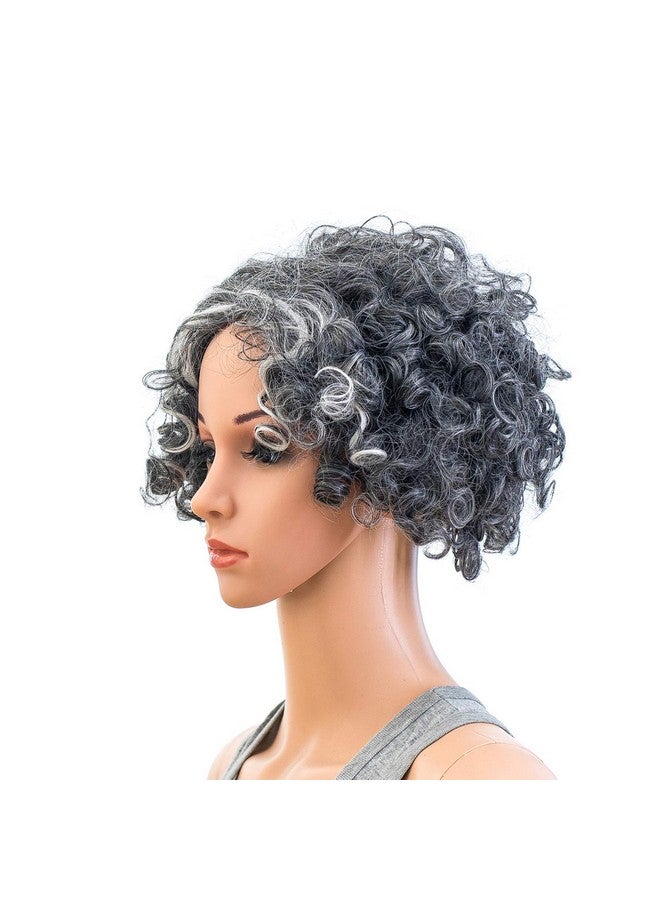 SWACC 12Inch Old Lady Cosplay Granny Wig Short Grandmother Curly Wigs For Women And Kids With Wig Cap (Silver Gray) - Image 4