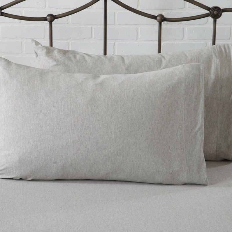 Great Bay Home Cotton Jersey Knit Full Sheet Set - Ultra-Soft  Stretchy  Heathered Melange Light Grey Bed Sheets - Cozy  Soft T-Shirt Sheet & Pillowcase Set  - Image 2