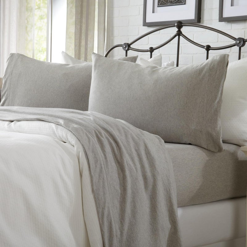 Great Bay Home Cotton Jersey Knit Full Sheet Set - Ultra-Soft  Stretchy  Heathered Melange Light Grey Bed Sheets - Cozy  Soft T-Shirt Sheet & Pillowcase Set  - Image 1