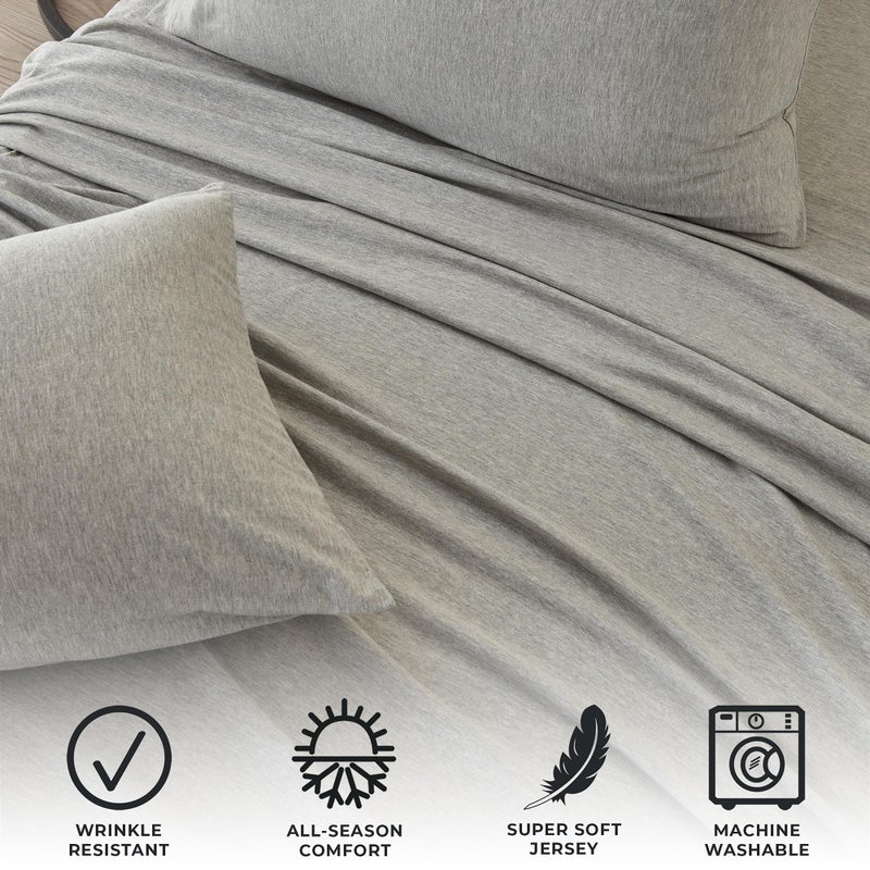 Great Bay Home Cotton Jersey Knit Full Sheet Set - Ultra-Soft  Stretchy  Heathered Melange Light Grey Bed Sheets - Cozy  Soft T-Shirt Sheet & Pillowcase Set  - Image 5