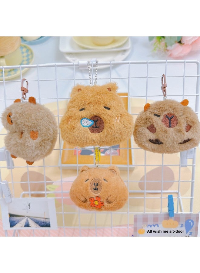 Loveable Cabibala Plush Doll Squeak Pendant Capybara Brooch Keychain Bag Hanging Ornaments Small Jewelry Batch-Specifications:Sunny Capybara-Color:Squeaky Bead Chain (silver Bead Chain)