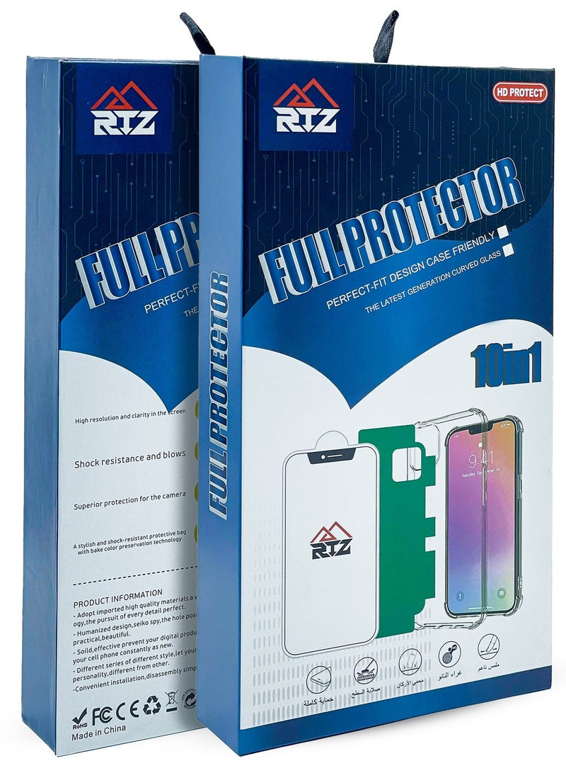 RTZ 10-in-1 Full Protection Kit for iPhone 14 Pro – Shockproof Clear Case, Nano & Ceramic Screen Protector, Camera Lens Guard & Thermal Film - Image 1