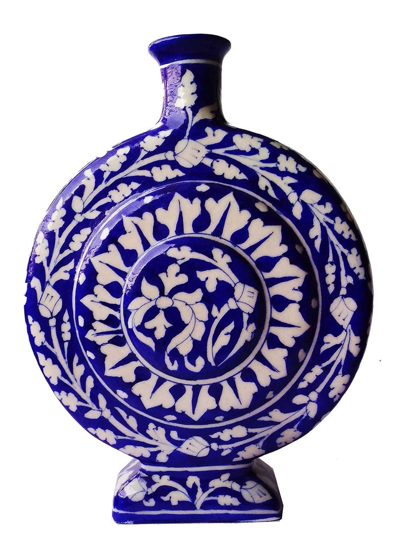 Shiv Kripa Blue Pottery Ceramic Flower Vase 98 INCH Blue - Image 1