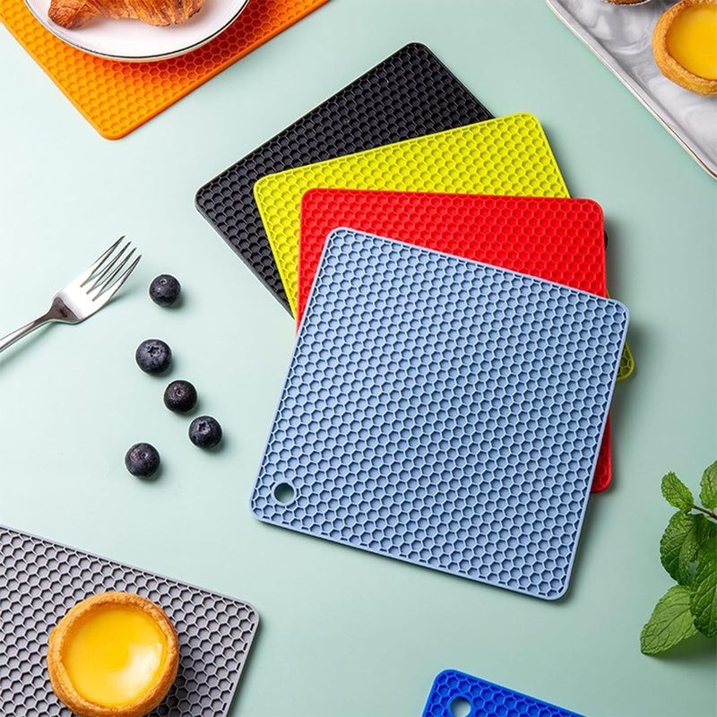P Plus Fire Silicone Trivets Mats Silicone Hot Pads for Pot Holder Square Trivets for Hot Dishes Multi Purpose Hot Pads for Kitchen Counter (Multi, Set of 4) - Image 5