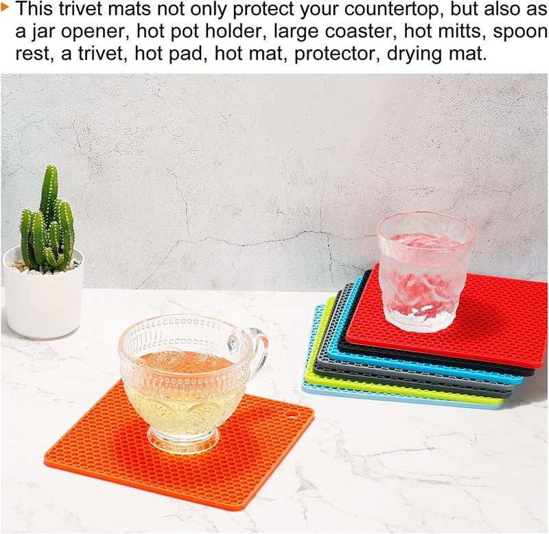 P Plus Fire Silicone Trivets Mats Silicone Hot Pads for Pot Holder Square Trivets for Hot Dishes Multi Purpose Hot Pads for Kitchen Counter (Multi, Set of 4) - Image 3
