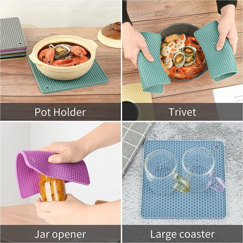 P Plus Fire Silicone Trivets Mats Silicone Hot Pads for Pot Holder Square Trivets for Hot Dishes Multi Purpose Hot Pads for Kitchen Counter (Multi, Set of 4) - Image 4