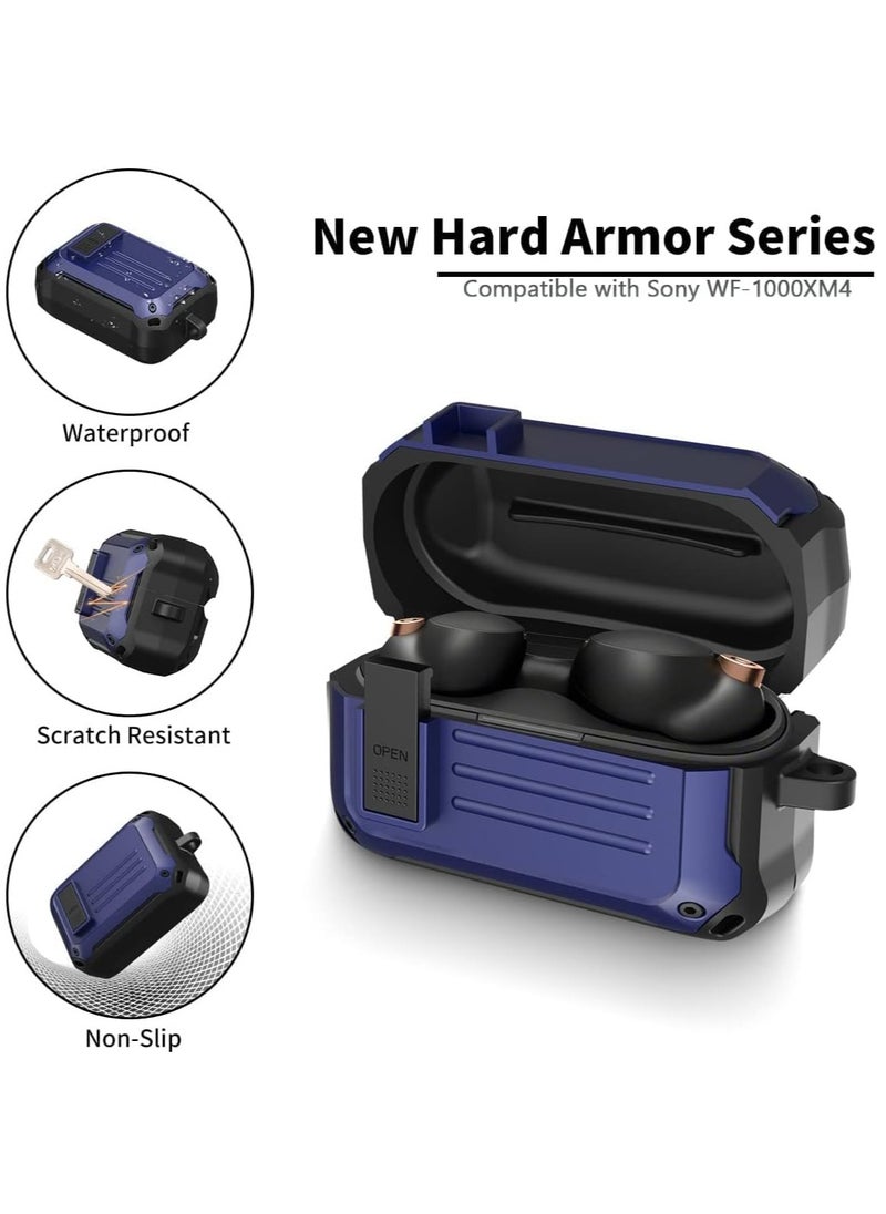 Case for Sony WF-1000XM4(2021), with Secure Lock Armor Series Military Protective Cover Full-Body Shockproof Shell with Keychain Blue
