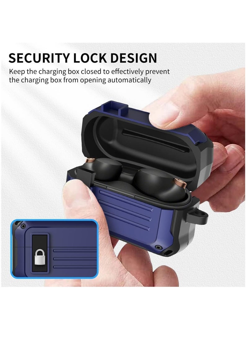 Case for Sony WF-1000XM4(2021), with Secure Lock Armor Series Military Protective Cover Full-Body Shockproof Shell with Keychain Blue