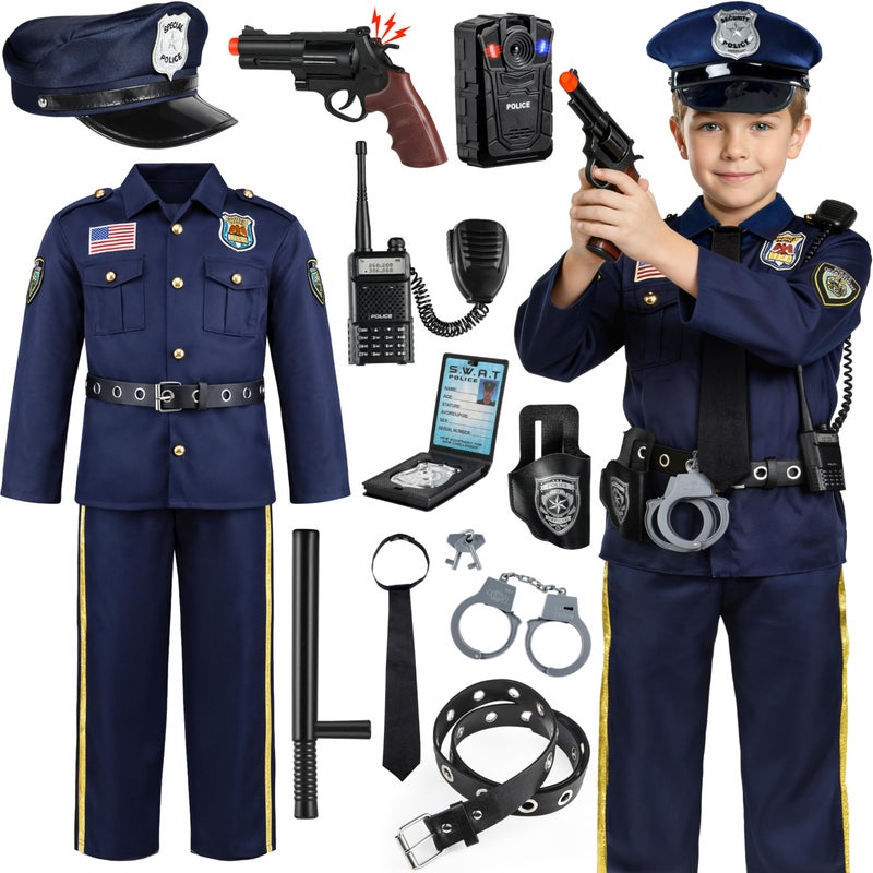 Joycover Police Costume for Kids Career Day Officer Costume for Boys Girls with Toy Accessories Toddler Kids Halloween Costumes Cop Outfit Kit for Halloween Dress Up Pretend Roleplay S - Image 2