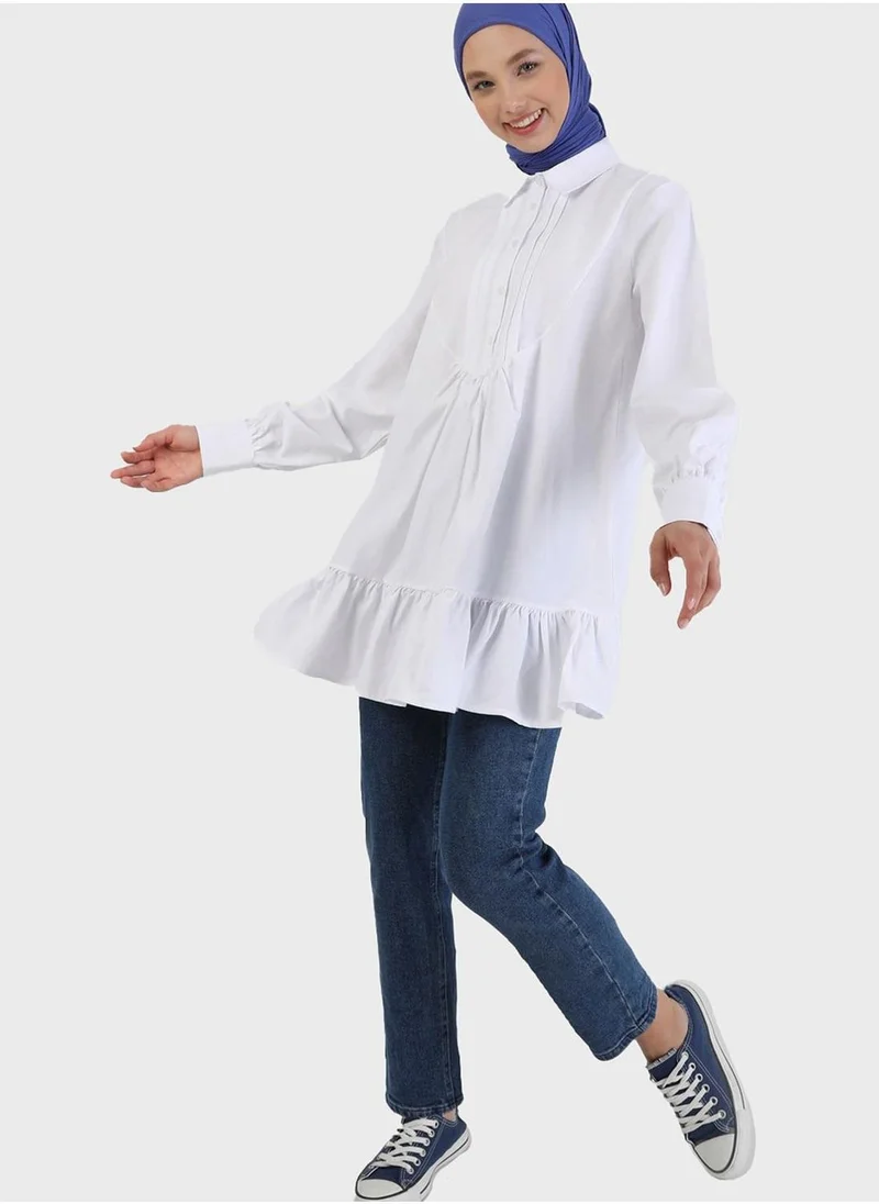 Benin by modanisa Ruffle And Rib Detail Tunic