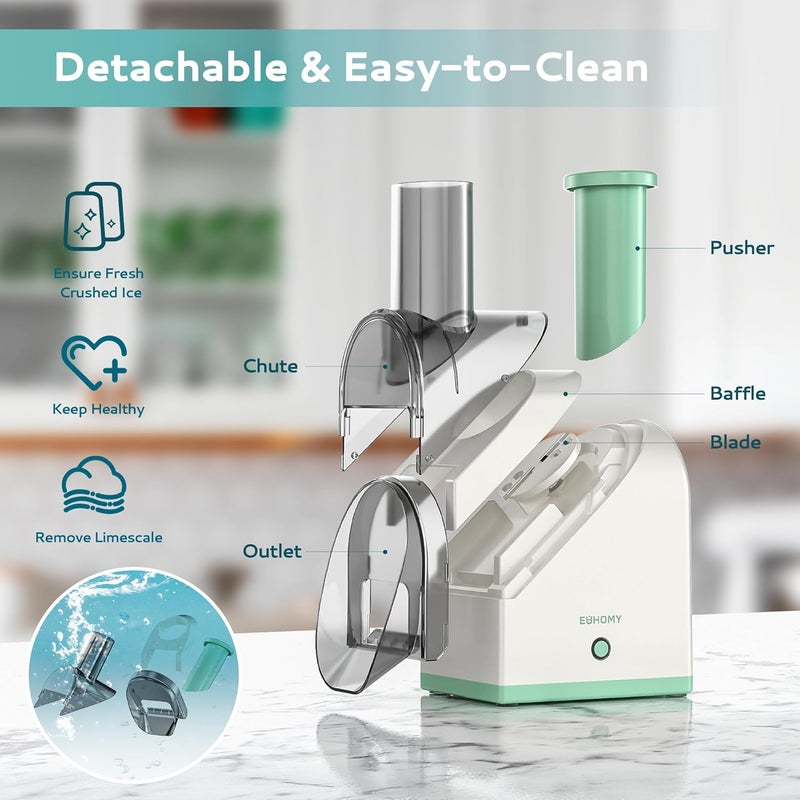 EUHOMY EUHOMY Shaved Ice Machine with Battery USB Rechargeable Crushed Ice in 3s 45 lbs in 40 Mins Dual Steel Blades EasytoClean Snow Cone Machine with Scraper for HomePartyOutdoor White  - Image 5
