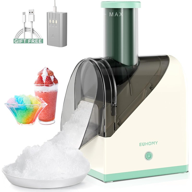 EUHOMY EUHOMY Shaved Ice Machine with Battery USB Rechargeable Crushed Ice in 3s 45 lbs in 40 Mins Dual Steel Blades EasytoClean Snow Cone Machine with Scraper for HomePartyOutdoor White  - Image 1