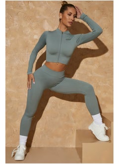 ovitio Dark Green Long Sleeve Cropped Hoodie and Leggings Set  - Image 4