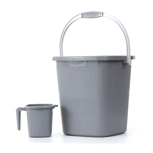 GALOOF Strong Plastic Bucket Mug Bathroom Set of 2 for Kitchen & Bathroom | Solid Color Striped Pattern Balti with Mug (Grey, 25 Liter Bucket + 1.5 Liter Mug) - Image 1