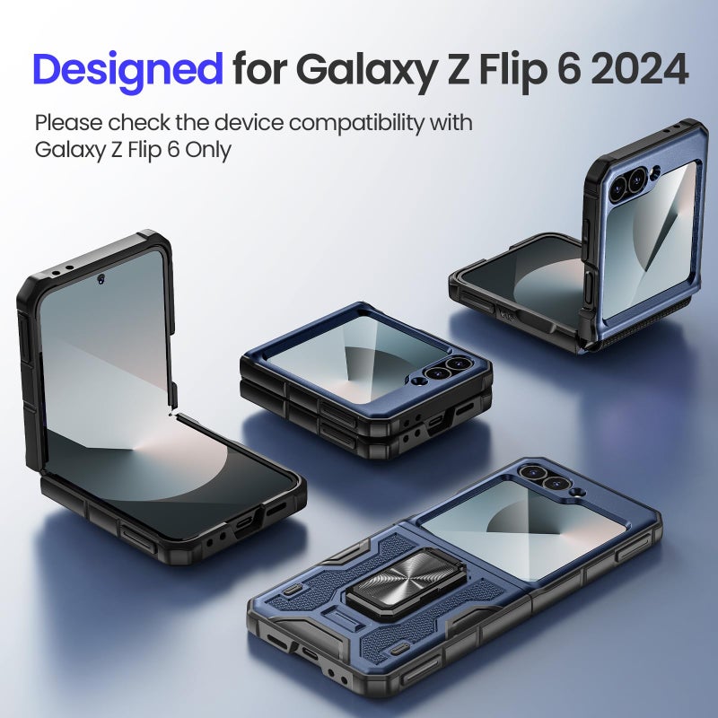 VEGO for Galaxy Z Flip 6 Case, with Screen Protector & Hinge Protection & Magnetic Ring Kickstand Full Body Protective Phone Case for Samsung Z Flip 6 2024 - Blue - Image 3