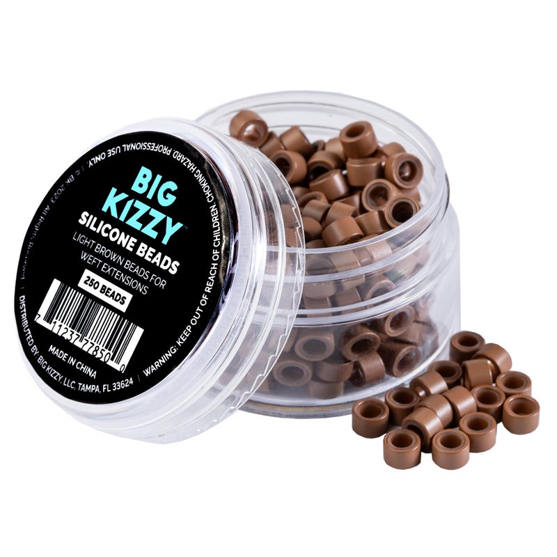 Big Kizzy Silicone Lined Microlink Beads for Weft Hair Extensions, 5.0mm Light Brown beads for invisible extension application, 250pcs - Image 1