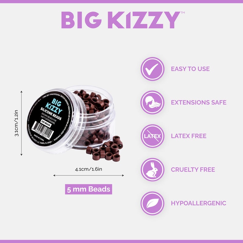Big Kizzy Silicone Lined Microlink Beads for Weft Hair Extensions, 5.0mm Light Brown beads for invisible extension application, 250pcs - Image 2