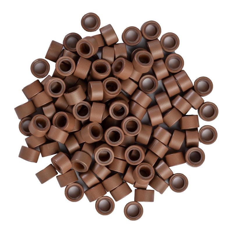 Big Kizzy Silicone Lined Microlink Beads for Weft Hair Extensions, 5.0mm Light Brown beads for invisible extension application, 250pcs - Image 3