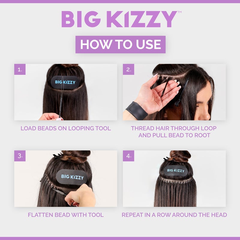 Big Kizzy Silicone Lined Microlink Beads for Weft Hair Extensions, 5.0mm Light Brown beads for invisible extension application, 250pcs - Image 4