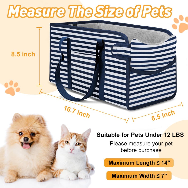 NECKORY Portable Dog Car Seat for Small Dogs - Adjustable Safety Leash, Washable Cushion & Storage Pocket - Pet Booster Seat for Car Travel- Blue Stripes - Image 2