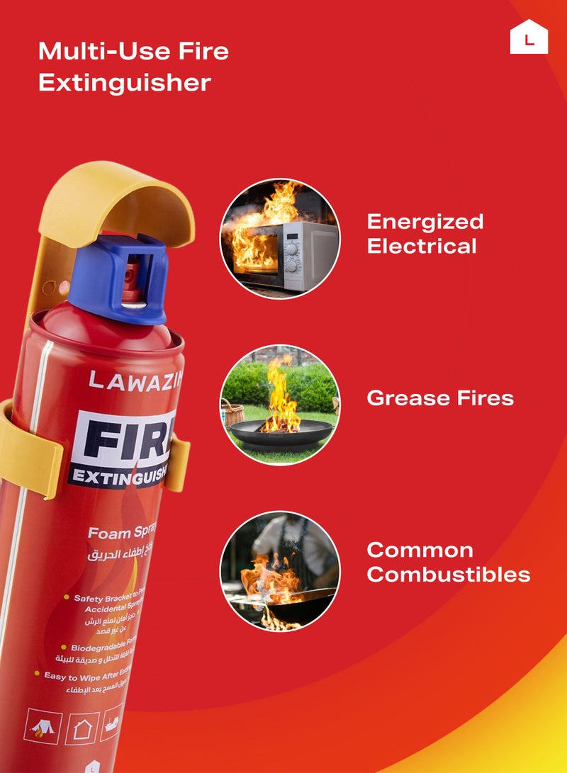 LAWAZIM 3-Piece Fire Extinguisher Foam Spray - 500ml - Portable Fire Resistant Foam with Single Button Spray, Non-Toxic Biodegradable Formula, Easy Clean Residue, and Wall Mount Bracket for Home & Car - Image 4