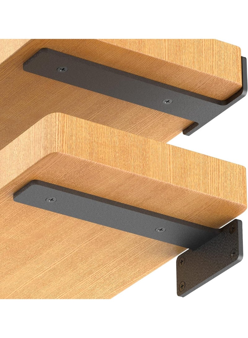 6 Pack Floating Shelf Brackets, 6 Inch Heavy Duty Industrial Shelf Bracket, Black Metal L Brackets for Shelves Support DIY(1/5 Inch Thicked) - Image 1