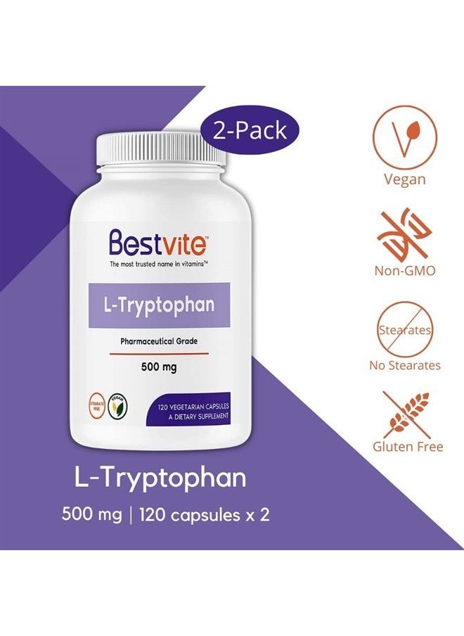 BESTVITE L-Tryptophan 500mg per Capsule (240 Vegetarian Capsules) (2-Pack) - No Stearates - No Silica - No Gelatin - Vegan - Gluten Free - Non GMO  - Image 3