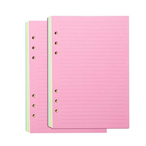 Chris.W Colorful 6-Hole Ruled Refills Inserts for A5 Size Organizer Binder, 5-Color Loose Leaf Planner Filler Paper, 100 Sheets/200 Pages, Lined(8.27" x 5.59") - Image 2