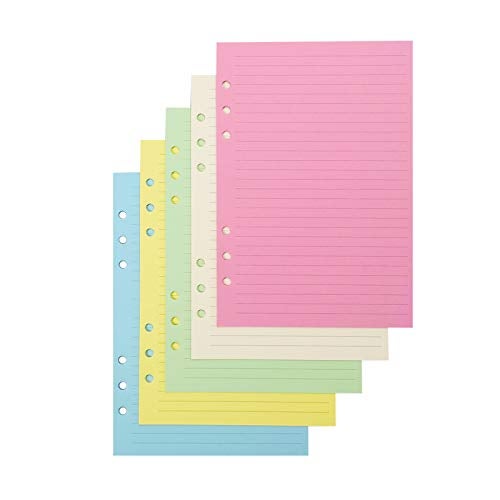 Chris.W Colorful 6-Hole Ruled Refills Inserts for A5 Size Organizer Binder, 5-Color Loose Leaf Planner Filler Paper, 100 Sheets/200 Pages, Lined(8.27" x 5.59") - Image 1