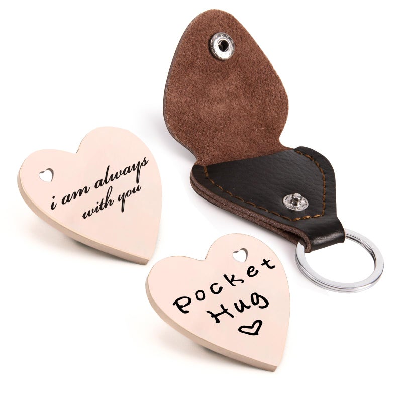 Qunrwe Long Distance Gift,Pocket Hug & Leather Keychain,I Love You Thinking of You Miss You Gifts,Anniversary Birthday Gifts for Her Him Family Friends Loved One(Rose Gold) - Image 1