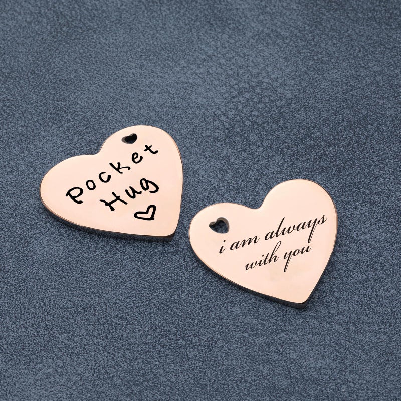 Qunrwe Long Distance Gift,Pocket Hug & Leather Keychain,I Love You Thinking of You Miss You Gifts,Anniversary Birthday Gifts for Her Him Family Friends Loved One(Rose Gold) - Image 3
