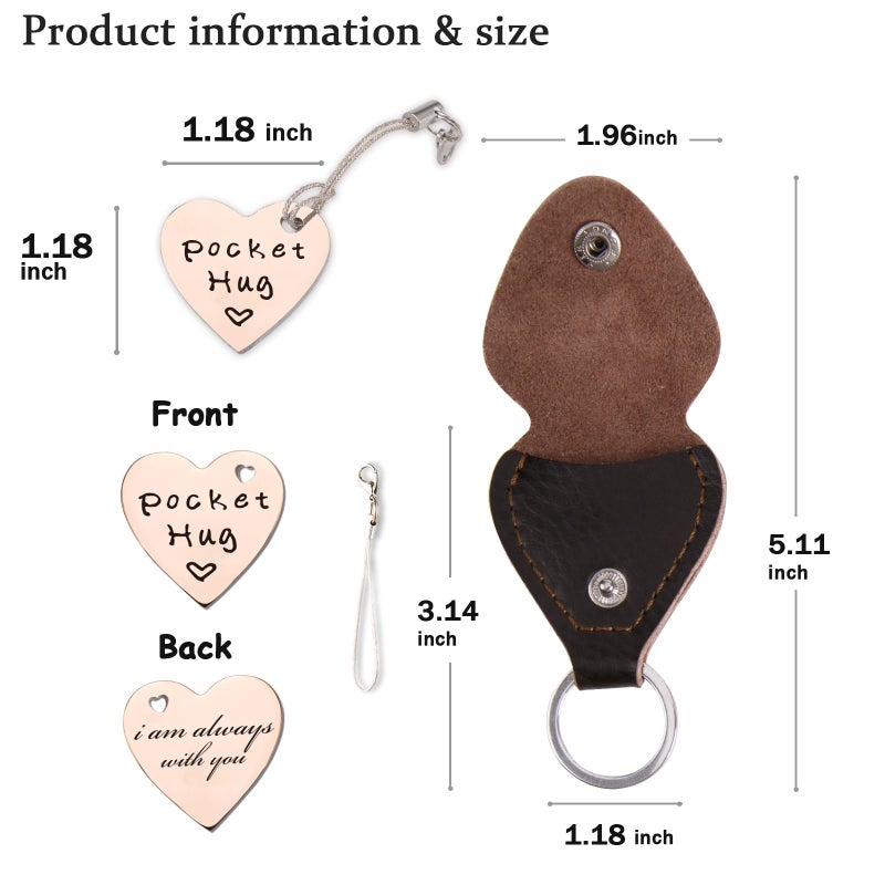 Qunrwe Long Distance Gift,Pocket Hug & Leather Keychain,I Love You Thinking of You Miss You Gifts,Anniversary Birthday Gifts for Her Him Family Friends Loved One(Rose Gold) - Image 2