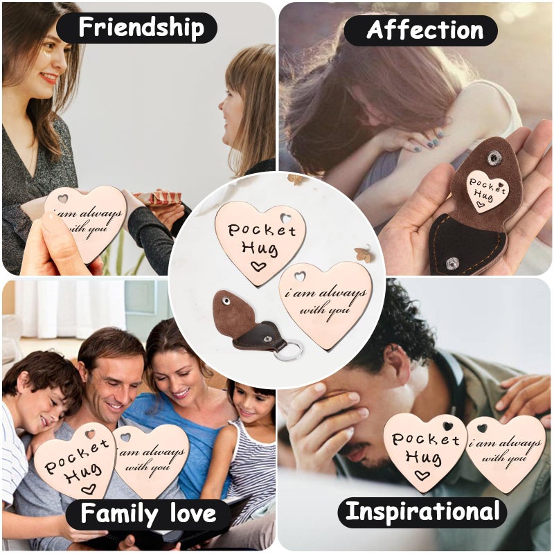 Qunrwe Long Distance Gift,Pocket Hug & Leather Keychain,I Love You Thinking of You Miss You Gifts,Anniversary Birthday Gifts for Her Him Family Friends Loved One(Rose Gold) - Image 5