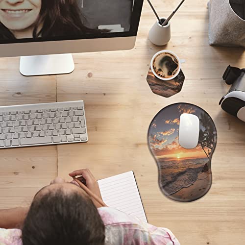 Mxfdegf Ergonomic Mouse Pad with Wrist Rest Support + Cup Coasters,Thick Mousepad Relief Carpal Tunnel Pain, Mouse Pad with Non-Slip PU Base, Computer Mouse Pads for Wireless Mouse,Sunset Beach - Image 5