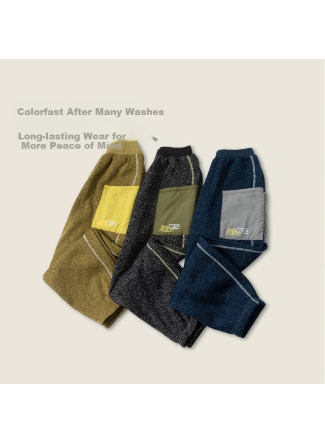 Mipo Fleece-lined Warm Sweatpants 25 Autumn Winter Kids Integrated Fleece Casual Pants Olive Green 150cm - Image 3